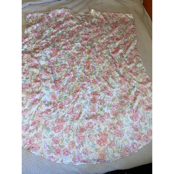 VTG Robinson’s Pink & Blue Floral Silky V Neck Long MuMu Grandma Nightgown Large - Picture 9 of 12